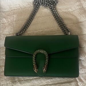 Green Leather Shoulder Bag with Decorative Horsebit Closure
